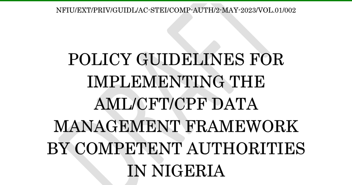 2023 Nfiu Guidelines On Data Management Framework — NFIU — NG — RegAlert